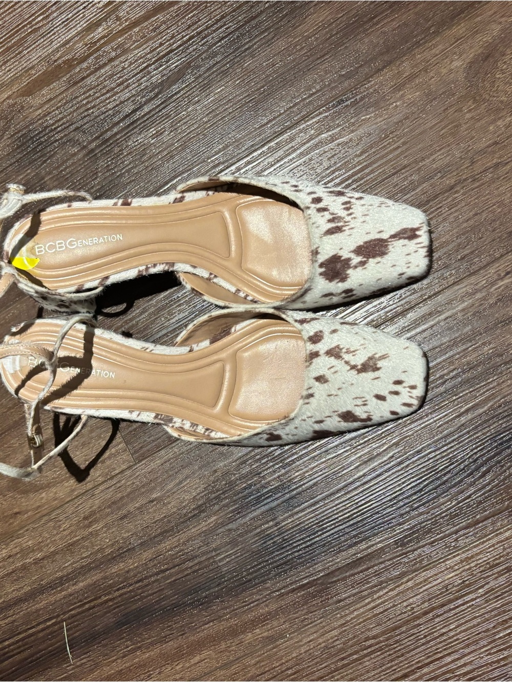 BCBGeneration Cream & Brown Cowhide Print Slingback Mules